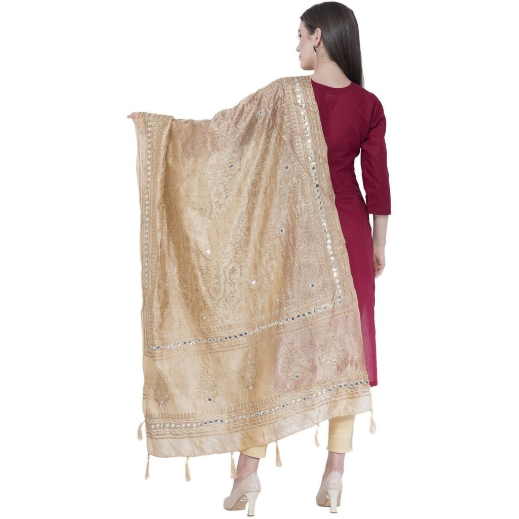 A R Silk Women's Embroidery With Gold Print Silk Golden Dupattas and Chunnis