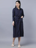 Myshka Women Navy Blue Yellow Printed Shirt Dress - Distacart