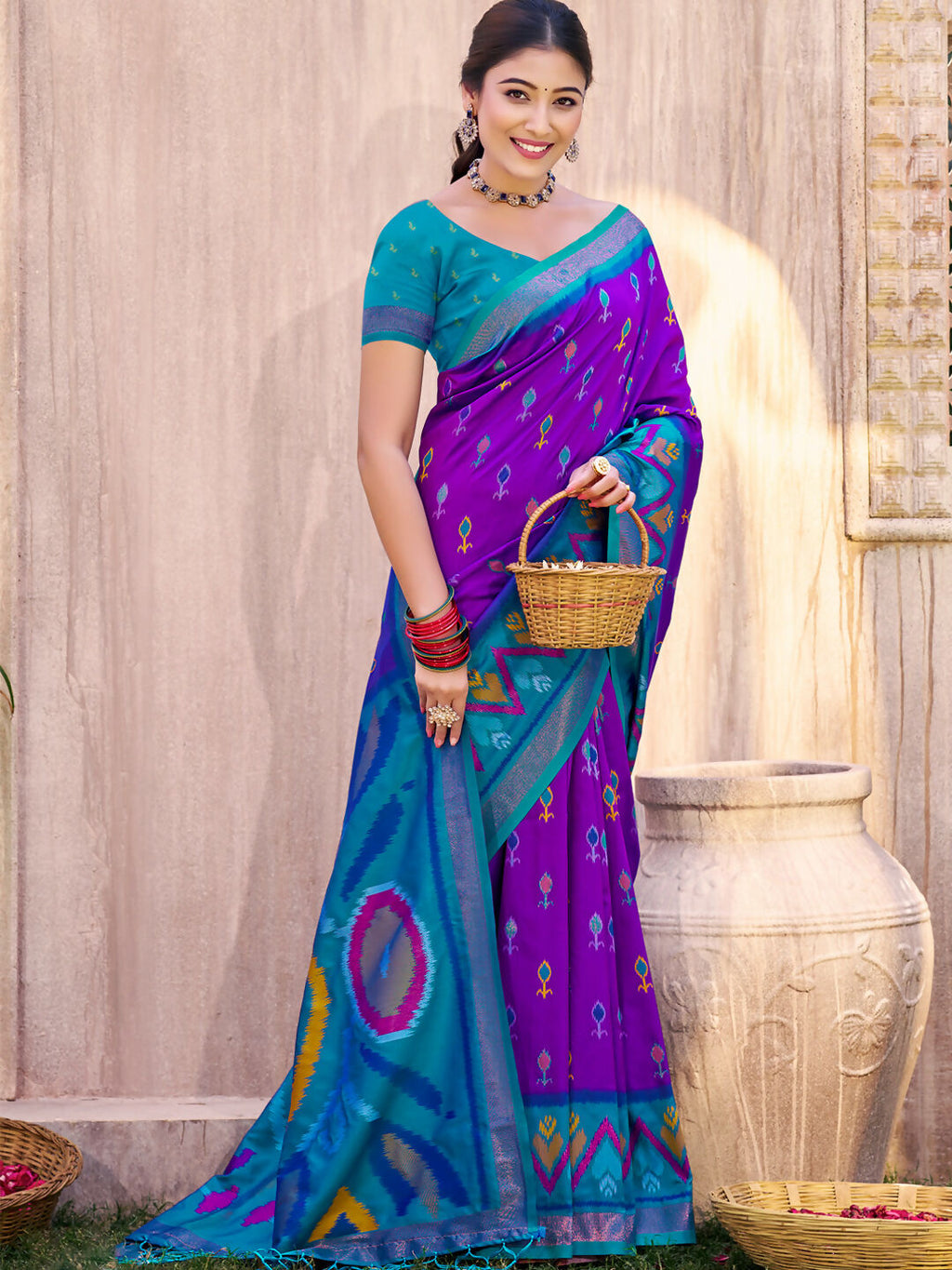 Shree Shyam Fashion Purple Pochampally Silk Saree - Distacart