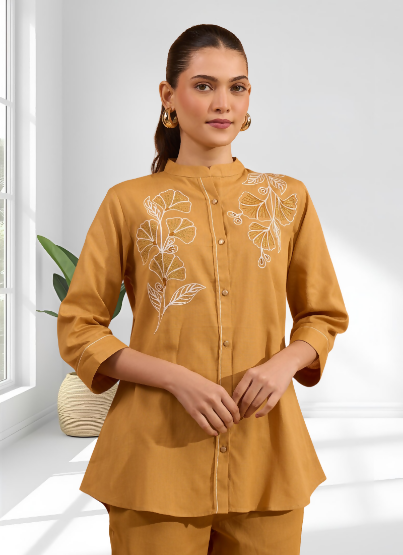 Joban Fashion Coral Cotton, Linen Embroidered Readymade Cord Set - Distacart