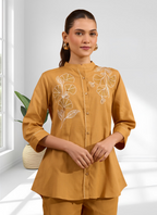Joban Fashion Coral Cotton, Linen Embroidered Readymade Cord Set - Distacart