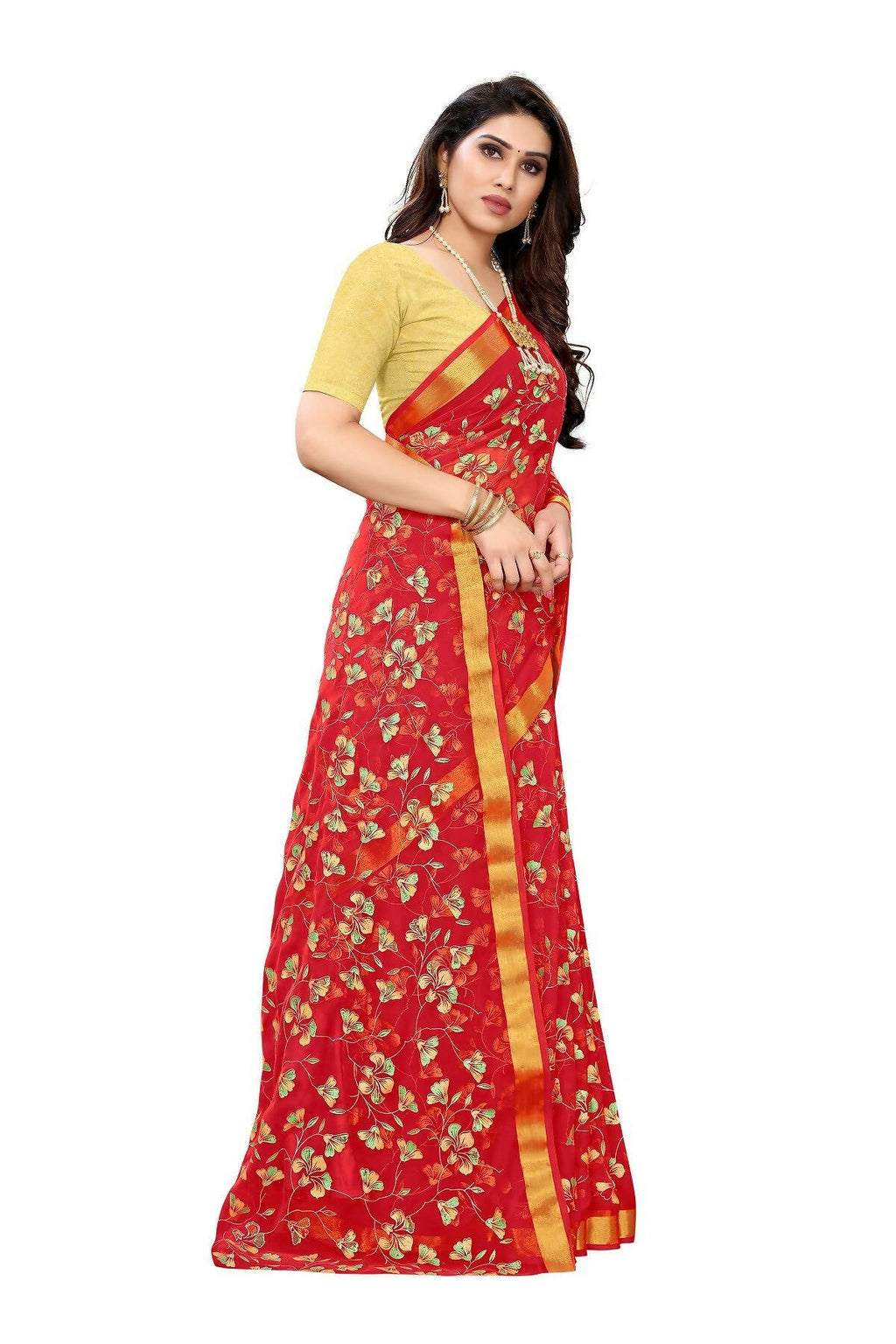 Vamika Red Printed Chiffon Saree (UJALA RED) - Distacart