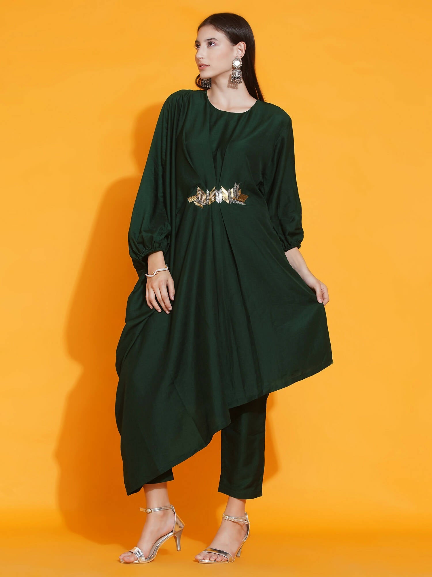 Women Republic Green Fusion Style Kurta With Hand Embellishment And Pants - Distacart