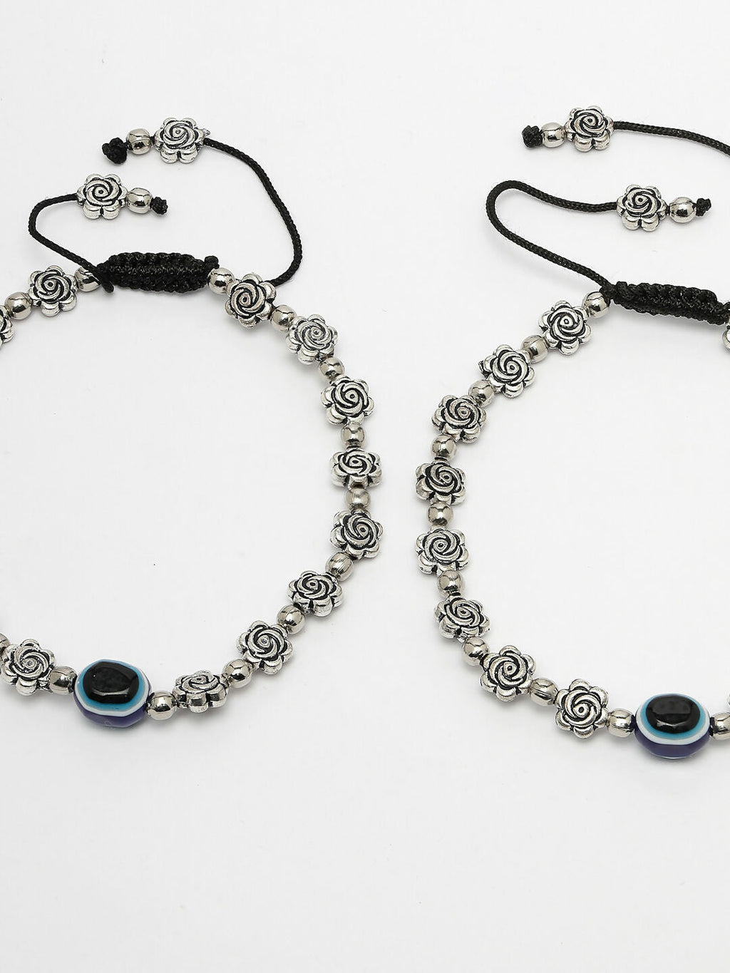 NVR Women's Evil Eye Black Silver Plated Adjustable Anklets - Distacart