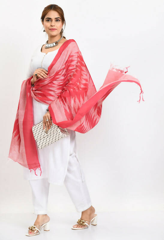 Mominos Fashion Moeza Women's Handloom Cotton Ikkat Pink Dupatta - Distacart