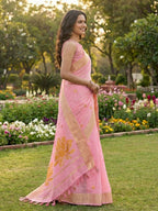 Shree Shyam Fashion Pink Linen Cotton Saree - Distacart