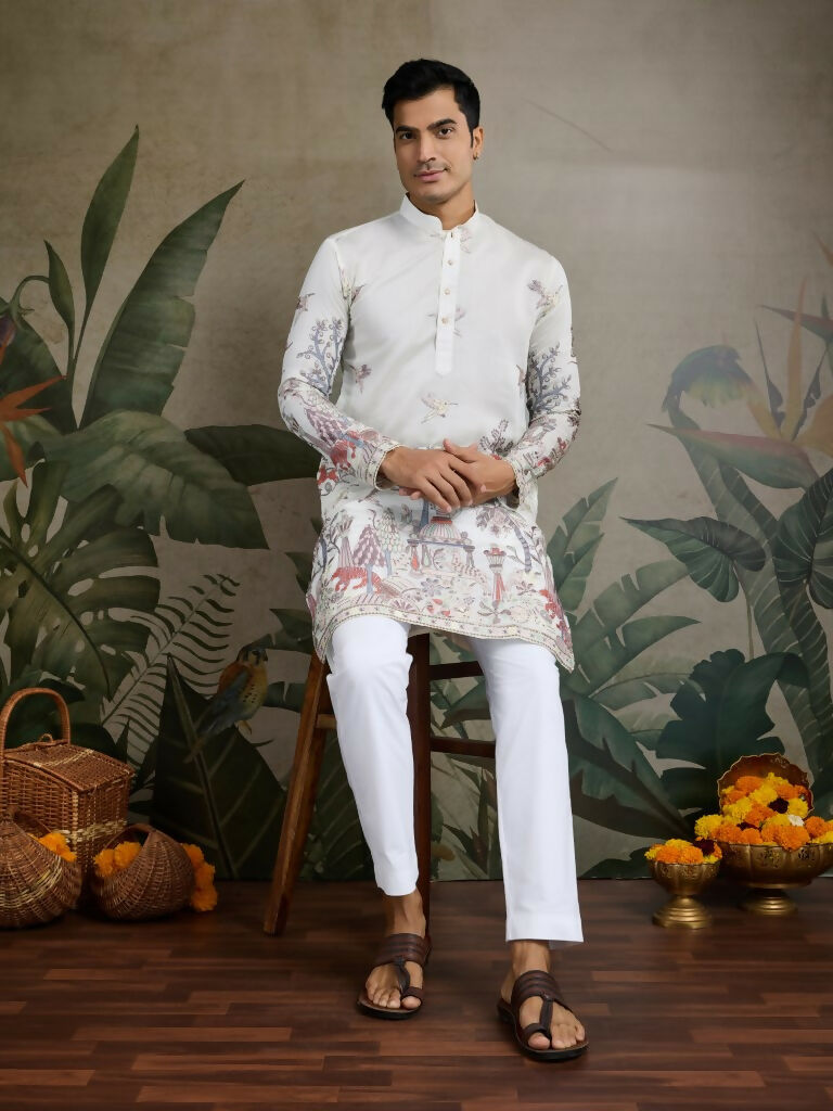 Vastranavya White Exclusive Festival Wear Viscose Silk Thread & Sequence Embroidered Work Kurta