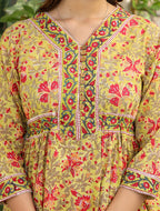 Kaajh Women's Mustard Printed Cotton Handblock Dress - Distacart
