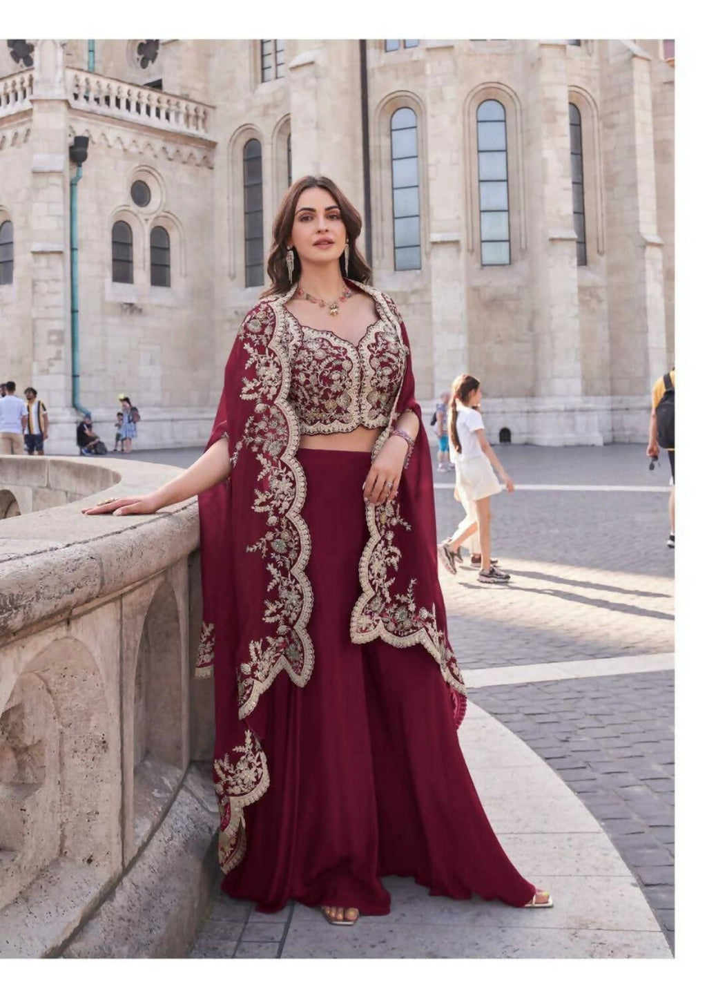 Anaita Red Real Premium Silk Stitched Shrug Suit with Embroidery Work - Distacart