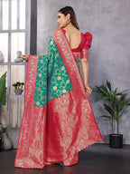 Joban Fashion Banarasi Green Woven Soft Silk Saree - Distacart
