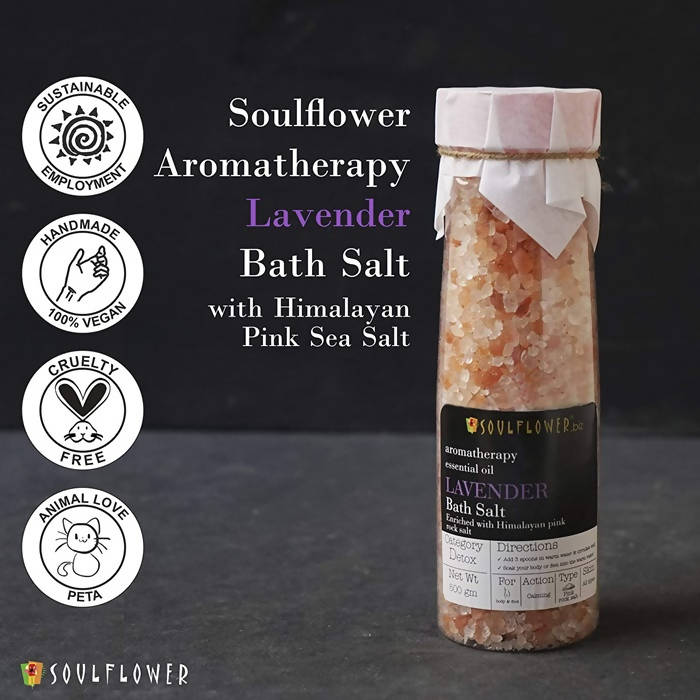 Soulflower Aromatherapy Essential Oil Lavender Bath Salt Enriched With Himalayan Pink Rock Salt