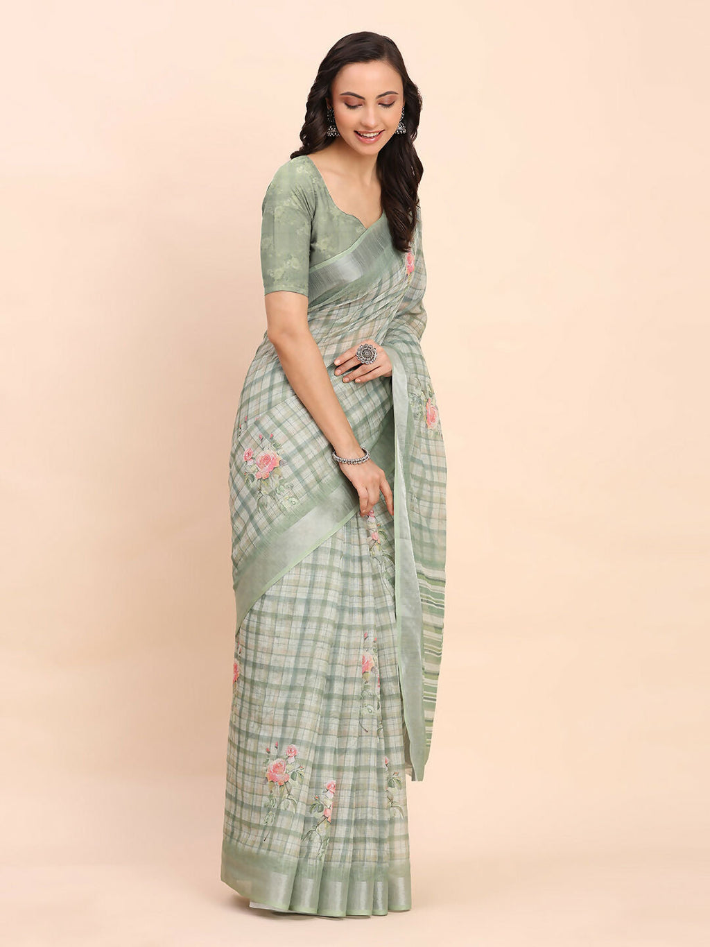 Shree Shyam Fashion Linen Cotton Light Green Saree - Distacart