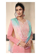 Anaita Peach Moonga Silk Stitched Suit with Embroidery Sequence Work - Distacart