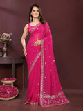 Ai Fashion Pink Soft Georgette Embroidery Party Wear Saree - Distacart