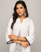 Indian Clothing FIORRA Women's White Cotton Straight Kurta Palazzo Set