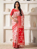 Shree Shyam Fashion Linen Cotton Red & White Saree - Distacart