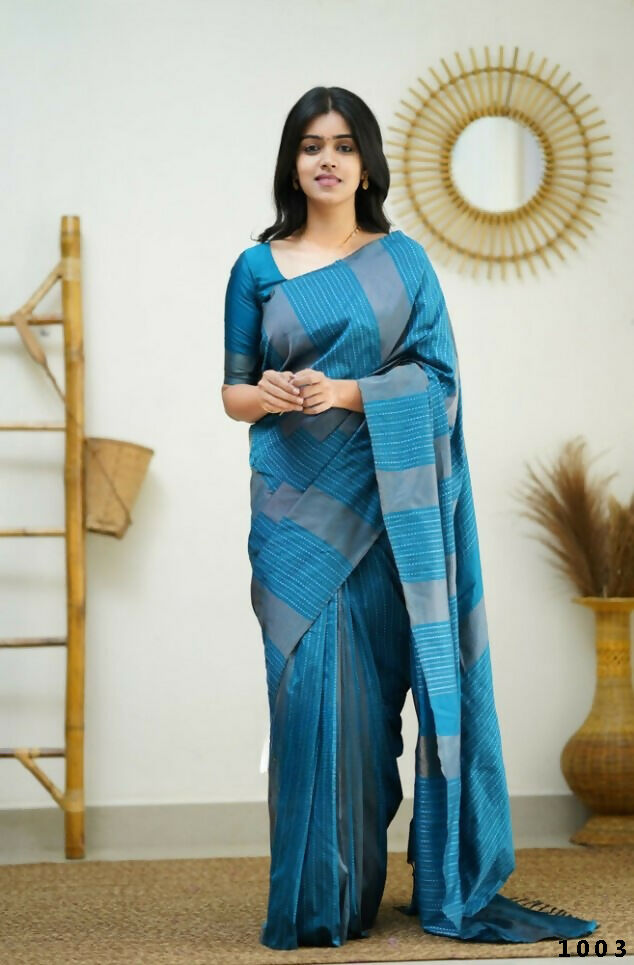 Partywear Designer Sky blue Banarasi Silk Fancy Saree - Starwalk