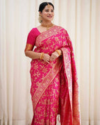 DEIANA'S Beautiful Designer Golden zari Soft Lichi Silk Saree - Pink