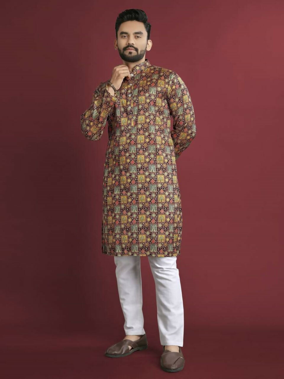 Anaita Multicolour Printed Pure Silk Straight Kurta