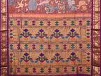 Rust and Purple Kalamkari Hand Painted Paithani Silk Handloom Saree with Village Theme Design - Global Threads