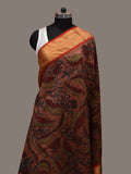 Rust Kalamkari Hand Painted Kanchipuram Silk Handloom Dupatta with Floral and Peacocks Design - Global Threads