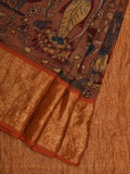 Rust Kalamkari Hand Painted Kanchipuram Silk Handloom Saree with Dashavatar Design - Global Threads