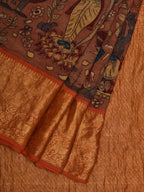 Rust Kalamkari Hand Painted Kanchipuram Silk Handloom Saree with Dashavatar Design - Global Threads
