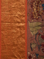 Rust Kalamkari Hand Painted Kanchipuram Silk Handloom Saree with Dashavatar Design - Global Threads