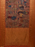 Rust Kalamkari Hand Painted Kanchipuram Silk Handloom Saree with Dashavatar Design - Global Threads