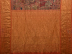 Rust Kalamkari Hand Painted Kanchipuram Silk Handloom Saree with Dashavatar Design - Global Threads