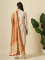 Yufta Rust Pure Cotton PaisleyThread Work Kurta Dupatta Pant Set - Distacart