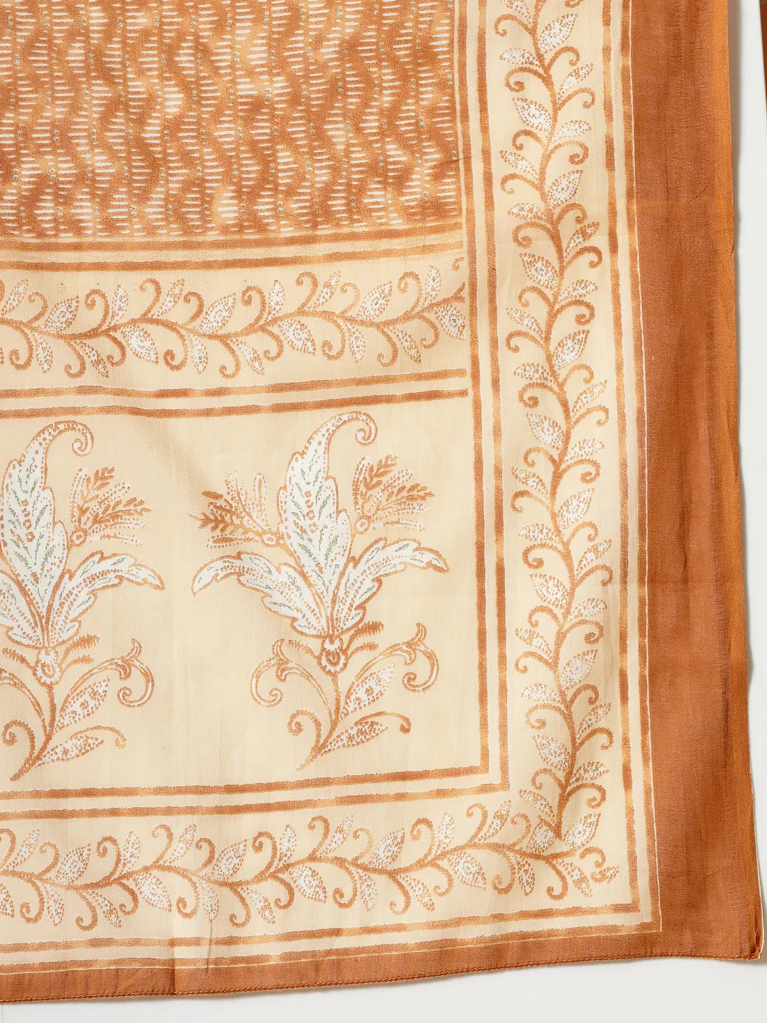 Yufta Rust Pure Cotton PaisleyThread Work Kurta Dupatta Pant Set - Distacart