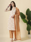 Yufta Rust Pure Cotton PaisleyThread Work Kurta Dupatta Pant Set - Distacart