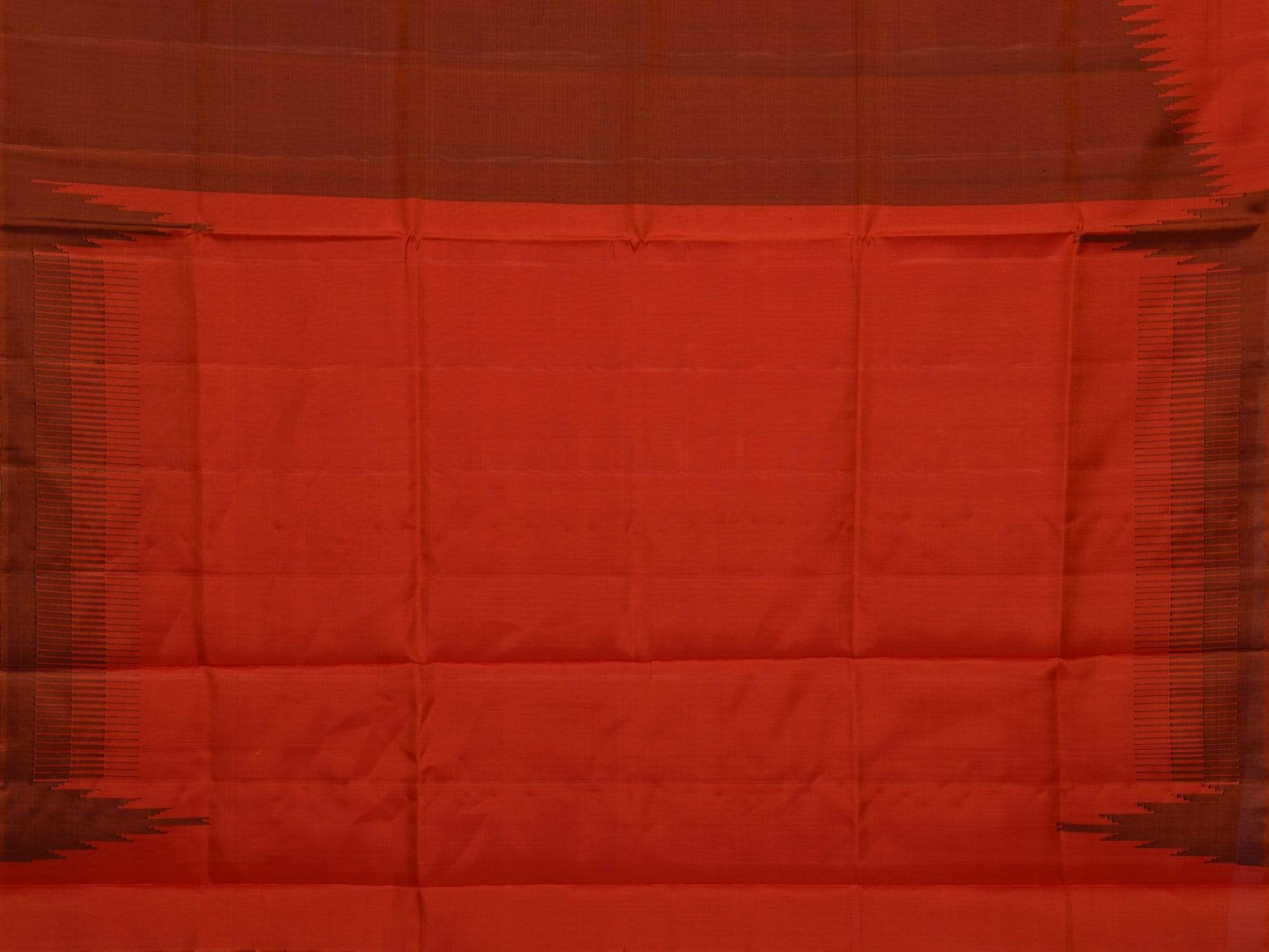 Rust Uppada Silk Handloom Saree with Raising Temple Design - Global Threads