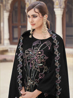 Jyoti Fashion Women's Black Velvet Resham Thread with Jari & Sequin Kurta with Trouser & Dupatta