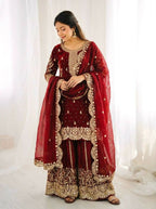 Teeya Creation Maron Color Fendy Silk Embroidery Work Wedding Wear Salwar Suit - Distacart