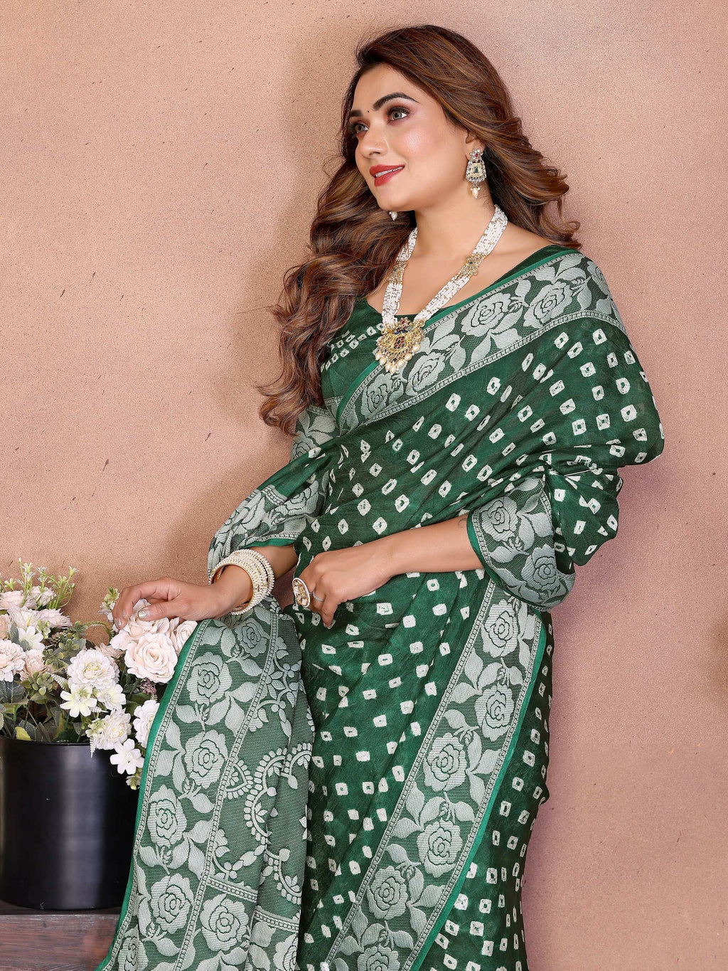 Aastha Fashion Green Viscose Silk Handmade Original Bandhej Saree - Distacart