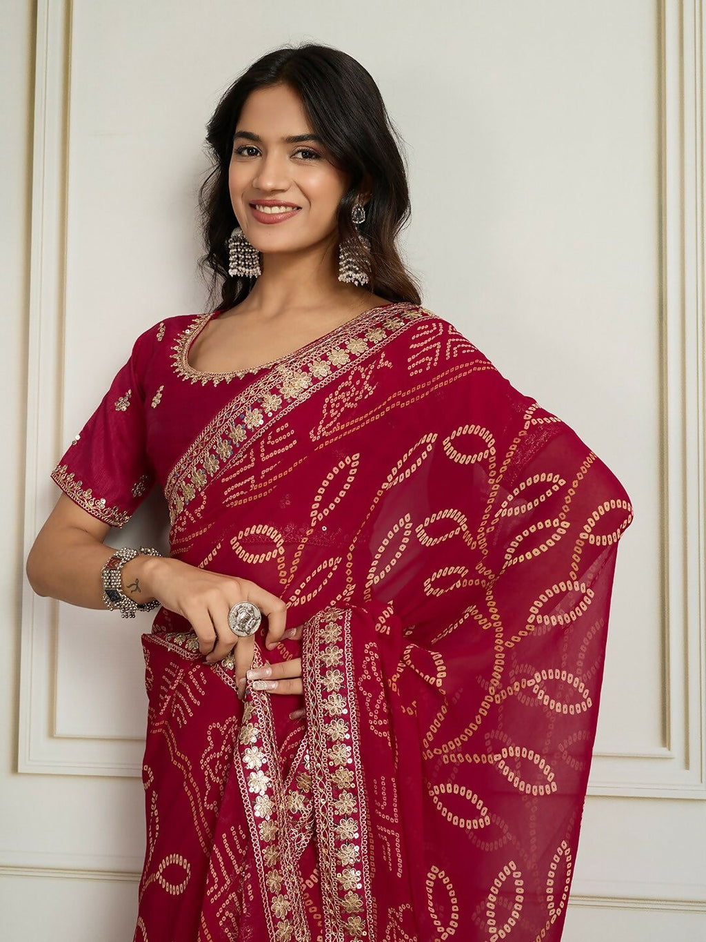 Ai Fashion Magenta Georgette Rajwadi Bandhani Print Party Wear Saree - Distacart