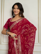 Ai Fashion Magenta Georgette Rajwadi Bandhani Print Party Wear Saree - Distacart