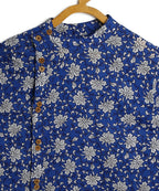 Manet Boys Full Sleeves Flower Printed Ethnic Shirt - Blue