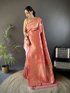 Joban Fashion Onion Pink Flower Jall Pattern Soft Silk Banarasi Saree - Distacart