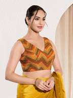 Joban Fashion Mustard Net Padded Blouse With V Neck Sleeveless - Distacart