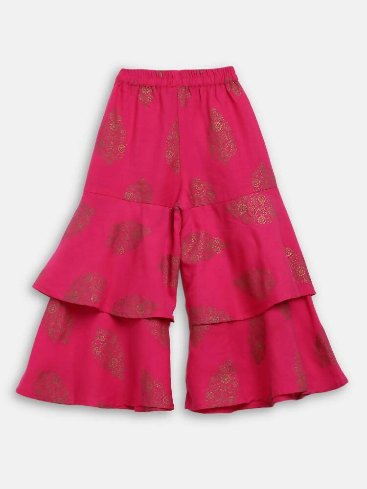 Ahalyaa Pink Rayon Printed Kids Kurta Sharara Set For Girls