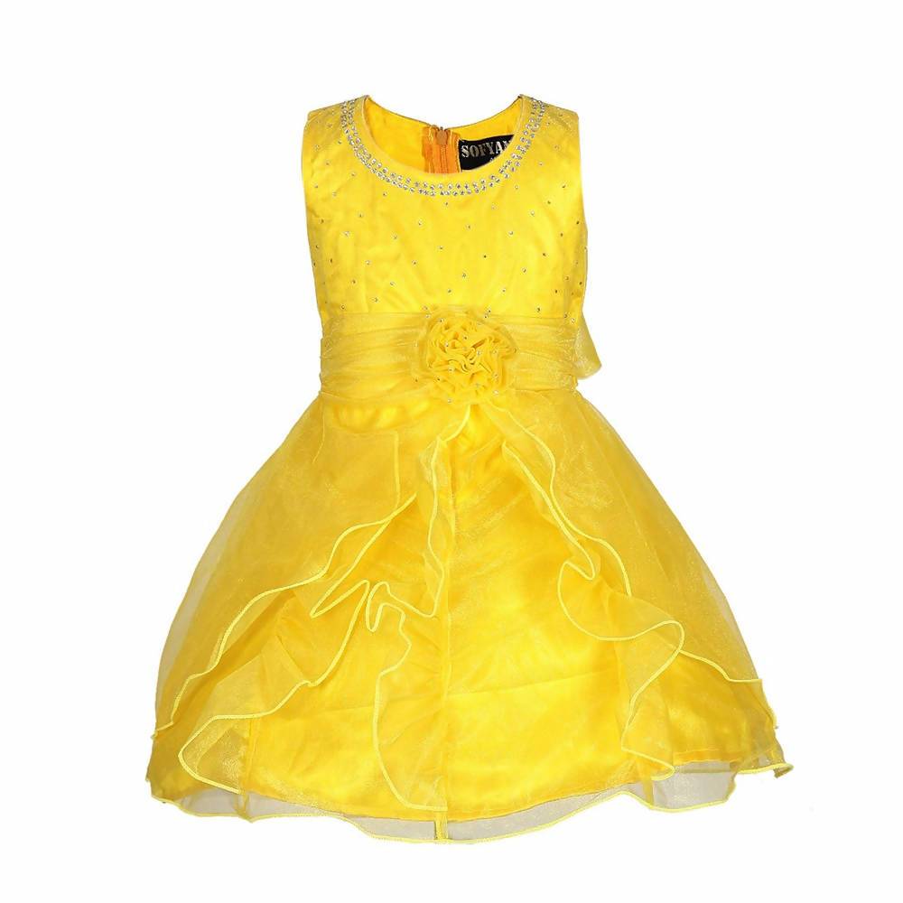 Asmaani Baby Girl's Yellow Color Satin Knee Length Frock (AS-DRESS-22141)