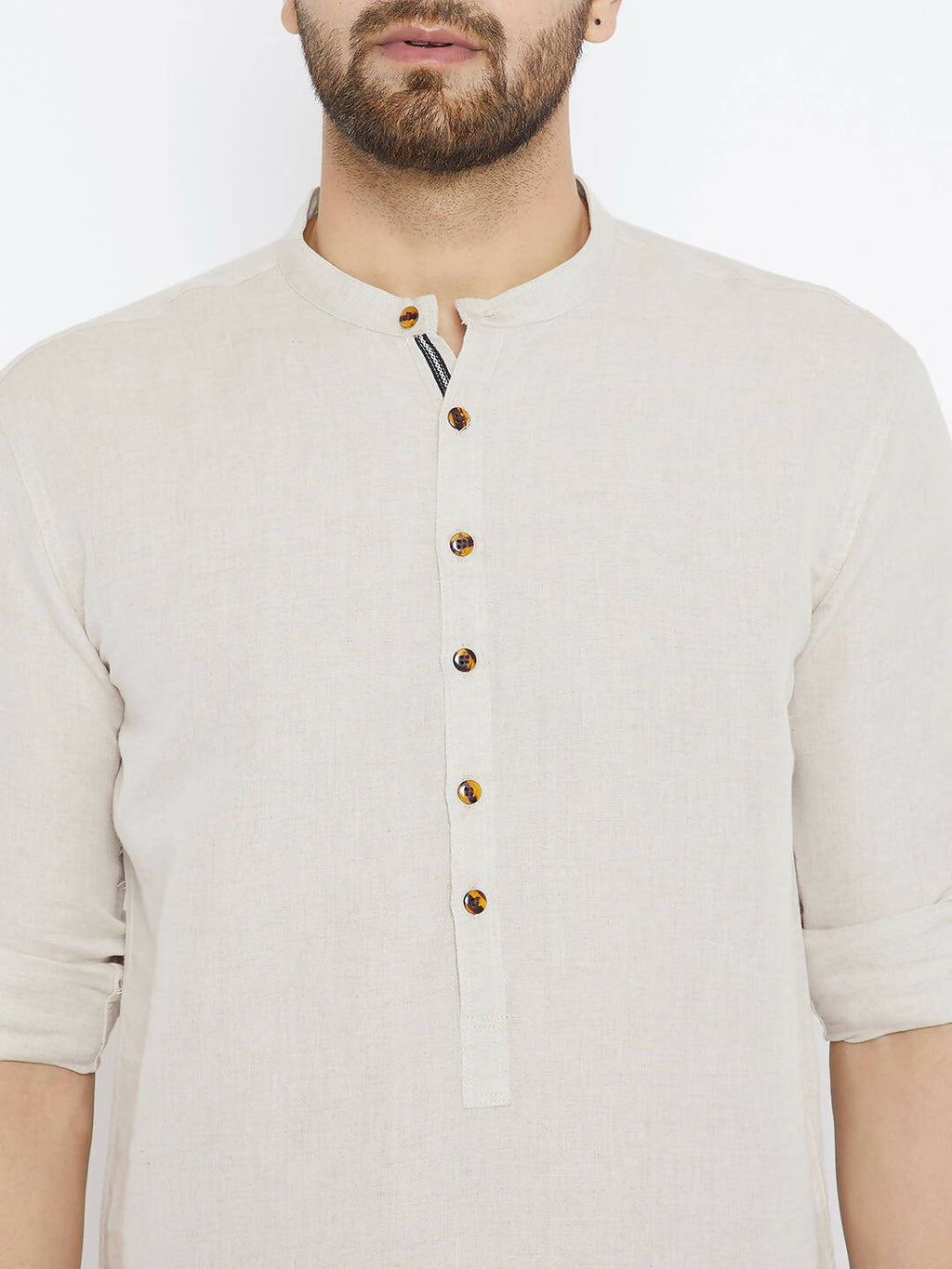 Even Apparels Beige Linen Linen Men's Kurta With Band Collar - Distacart