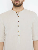Even Apparels Beige Linen Linen Men's Kurta With Band Collar - Distacart