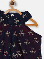 Ahalyaa Navy Printed Chanderi Silk Kids Kurta With Pant For Girls