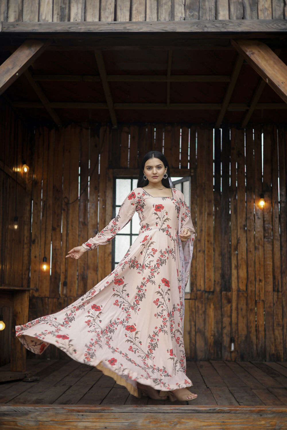 Aayaa Designer Printed Georgette Full Flare Gown With Dupatta - Multi Color - Distacart