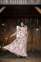 Aayaa Designer Printed Georgette Full Flare Gown With Dupatta - Multi Color - Distacart