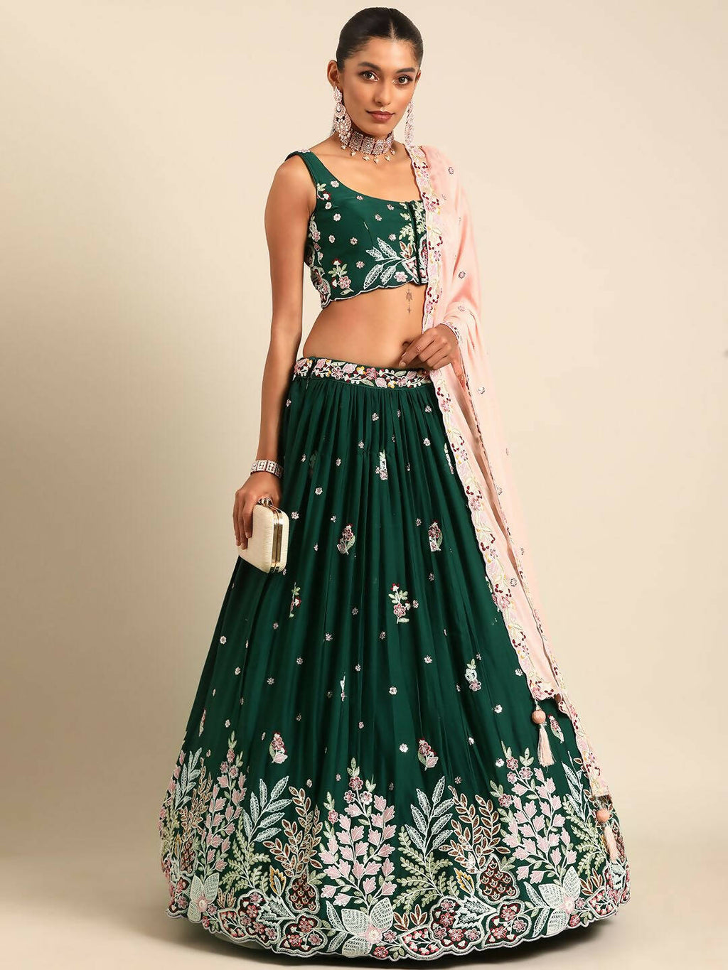 House of Panchhi Green Georgette Sequins and thread embroidery Lehenga choli & Dupatta